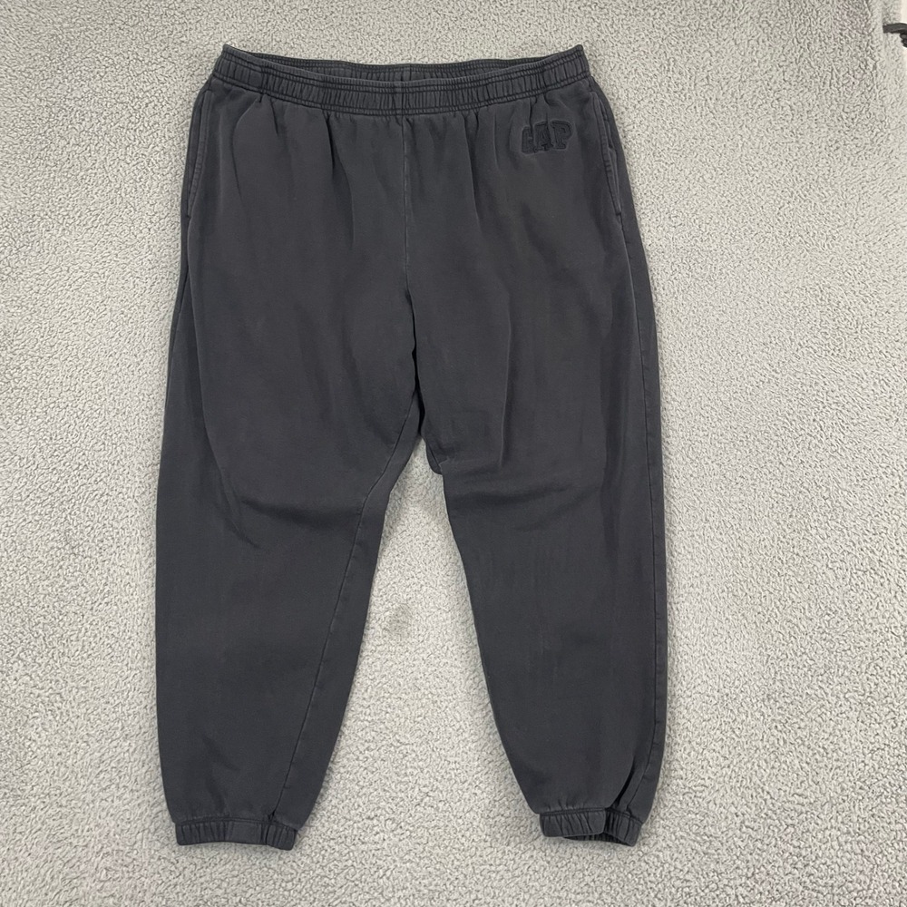 Gap Logo Sweatpants Men XL Washed Black Relaxed Fit Fleece Jogger Lounge